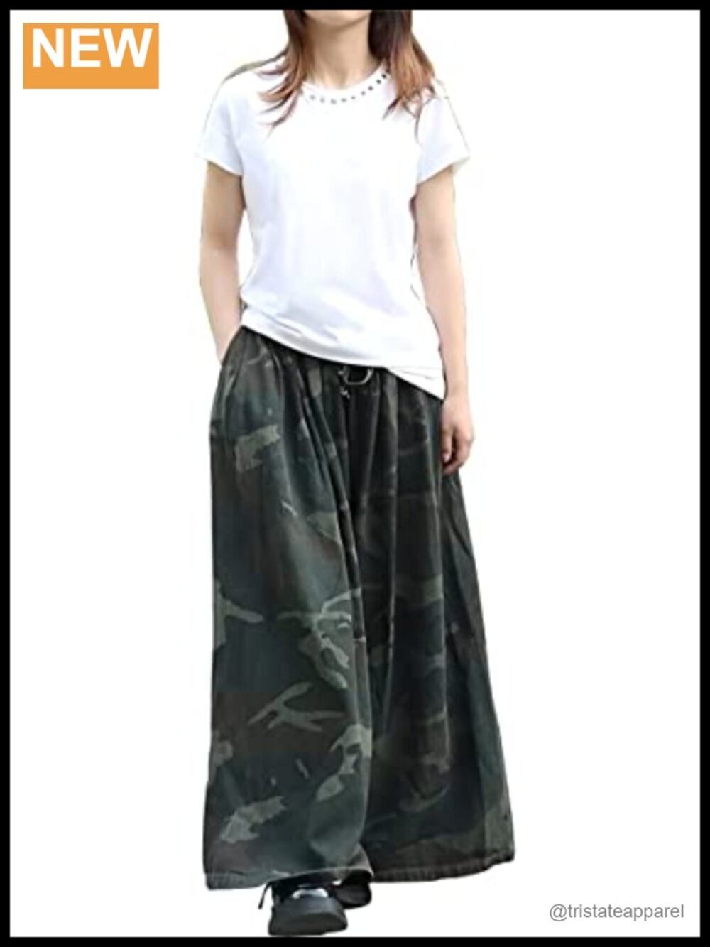 Wide Leg Denim Pants Elastic Waist with Pockets Loose Fit Casual Jeans